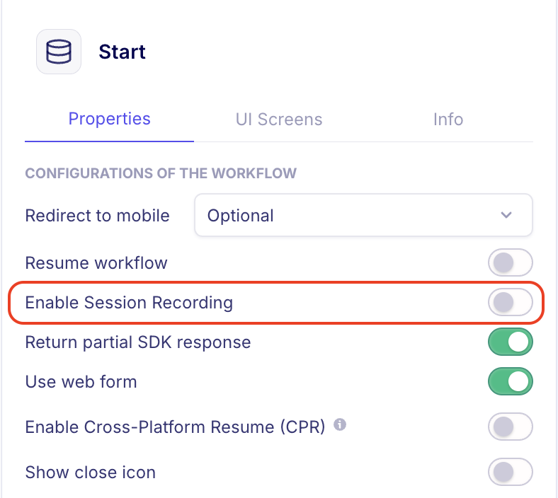 Enable Session Recording toggle